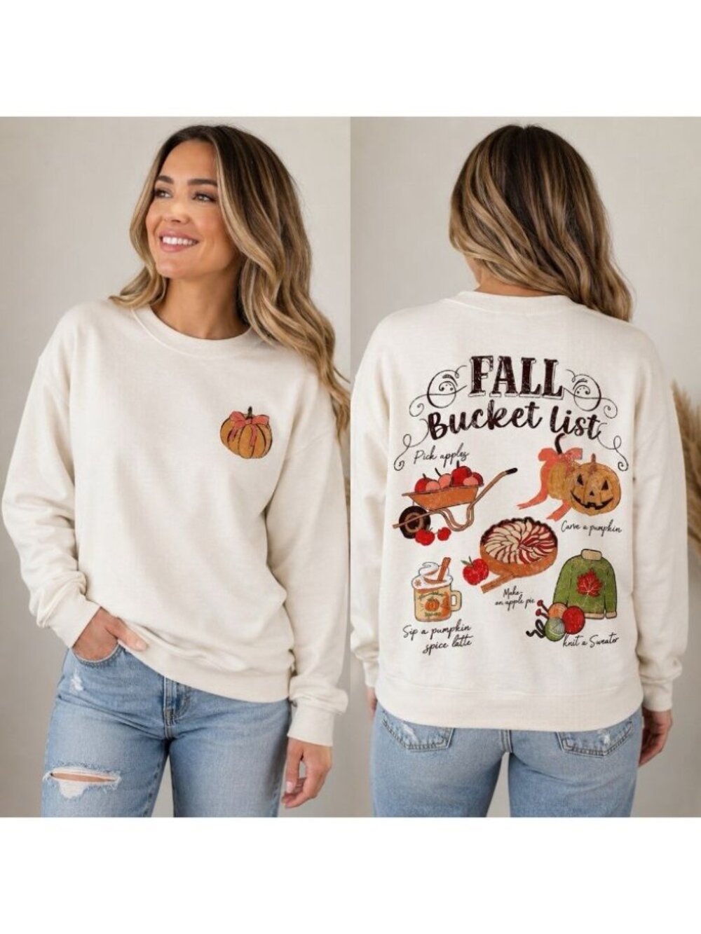 Altar’d State Fall Bucket List Sweatshirt Women’s XXS/XS Cream NWT